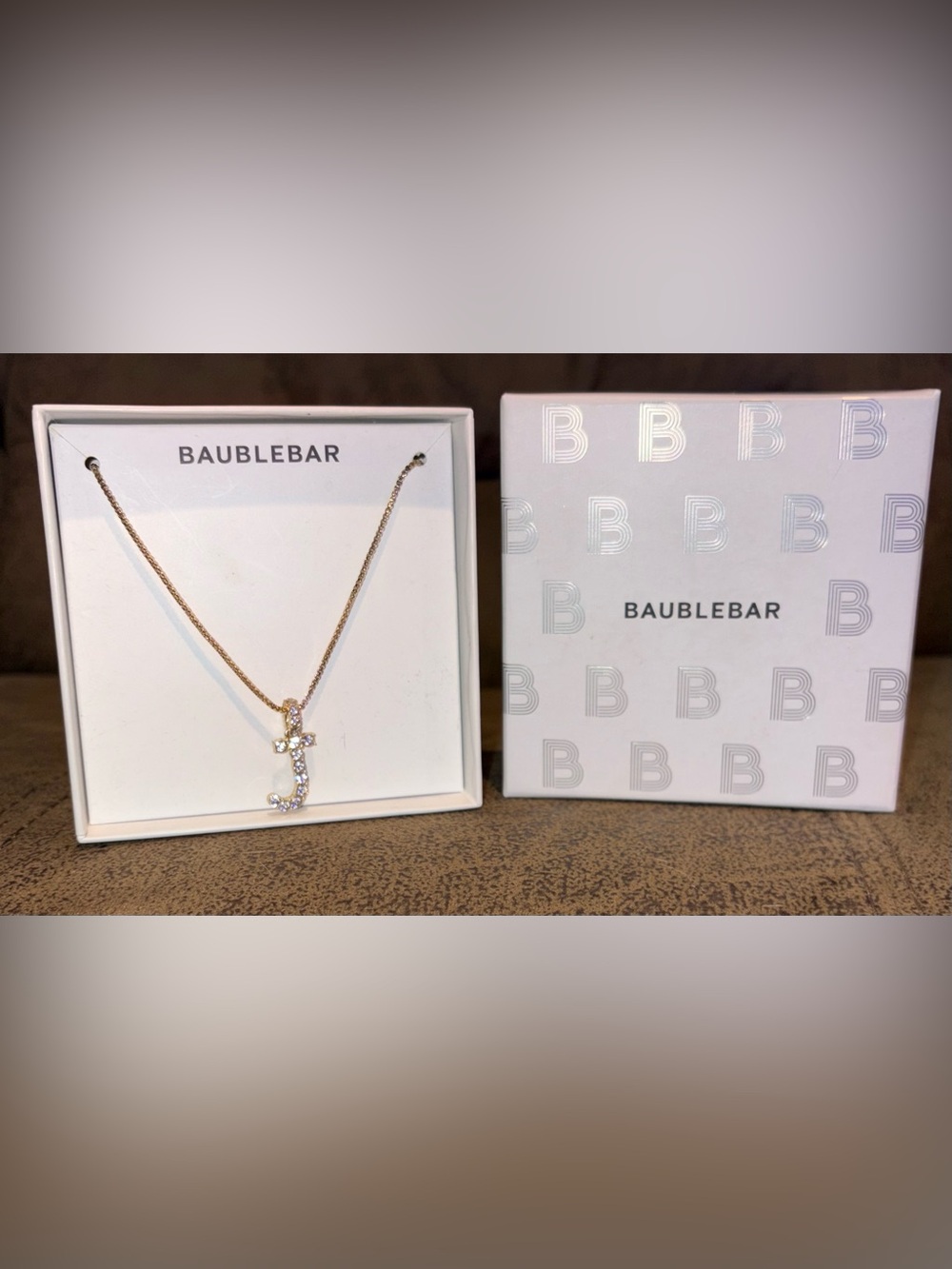 BaubleBar Gold Crystal Initial J Pendant Necklace - New in Gift Box
